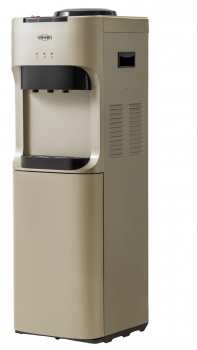 Напольный кулер VATTEN V45QKB Напольный кулер для воды. С компрессорным охлаждением и с высокой производительностью нагрева воды - до 6 литров в час (мощность водонагревателя 650 Вт). Шкафчик - холодильник 18л. Высота стандартная - 928 мм. Для дома. Для офиса.
Три крана, управление кнопками - горячая, холодная и вода комнатной температуры.

Цвет корпуса "шампань". Бутылеприёмник, верхняя и передняя панели изготовлены из высококачественного, устойчивого к ультрафиолету ABS пластика. Боковые панели стальные.

Баки горячей и холодной воды из нержавеющей стали. Три LED индикатора (включение питания, индикатор нагрева, индикатор охлаждения - power, hot, frost).